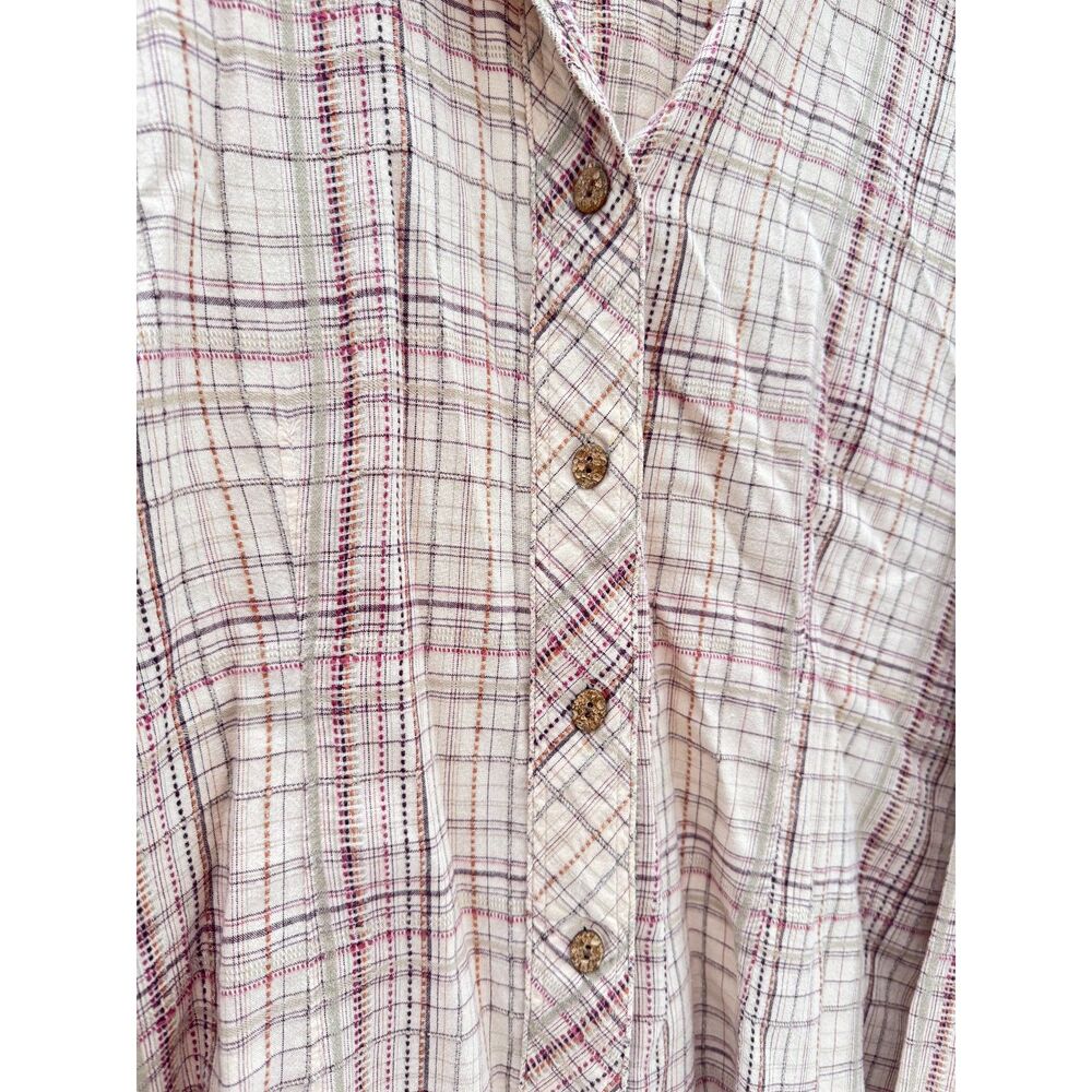 Woolrich Women XL Cotton Plaid Button Up Shirt Cream Pink Grid Textured LTO - Picture 3 of 5